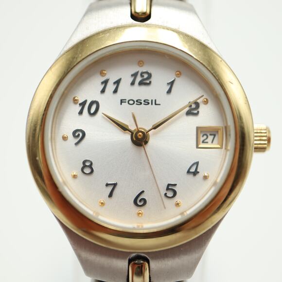 Fossil F2 Two Tone Womens 23mm Round Date Watch 6" Bracelet ES9439 w New Battery - Picture 6 of 12